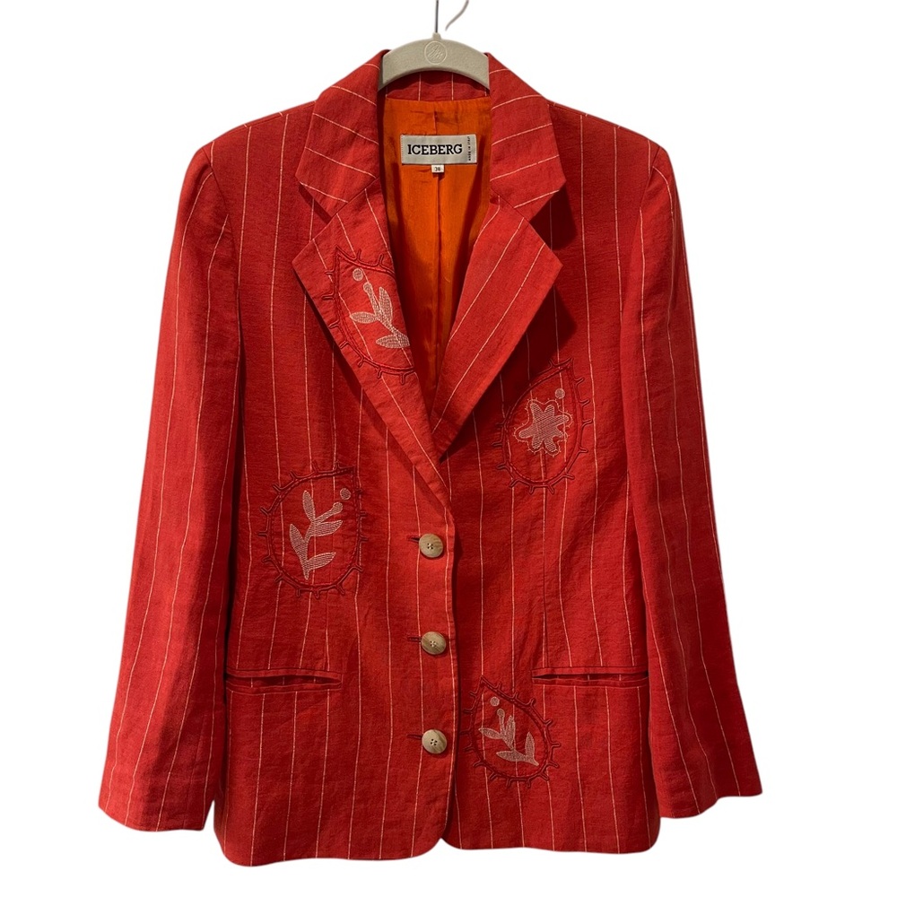 Iceberg Embroidered Stripe Linen Women's Blazer Jacket Size 38